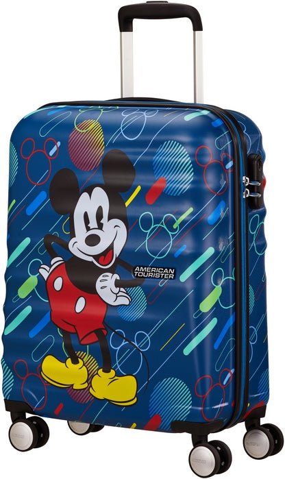 American Tourister Disney Wavebreaker Carry On Spinner Luggage - Mickey Future Pop Design, Lightweight Hardshell Suitcase for Travel, Business Trips & Family Vacations