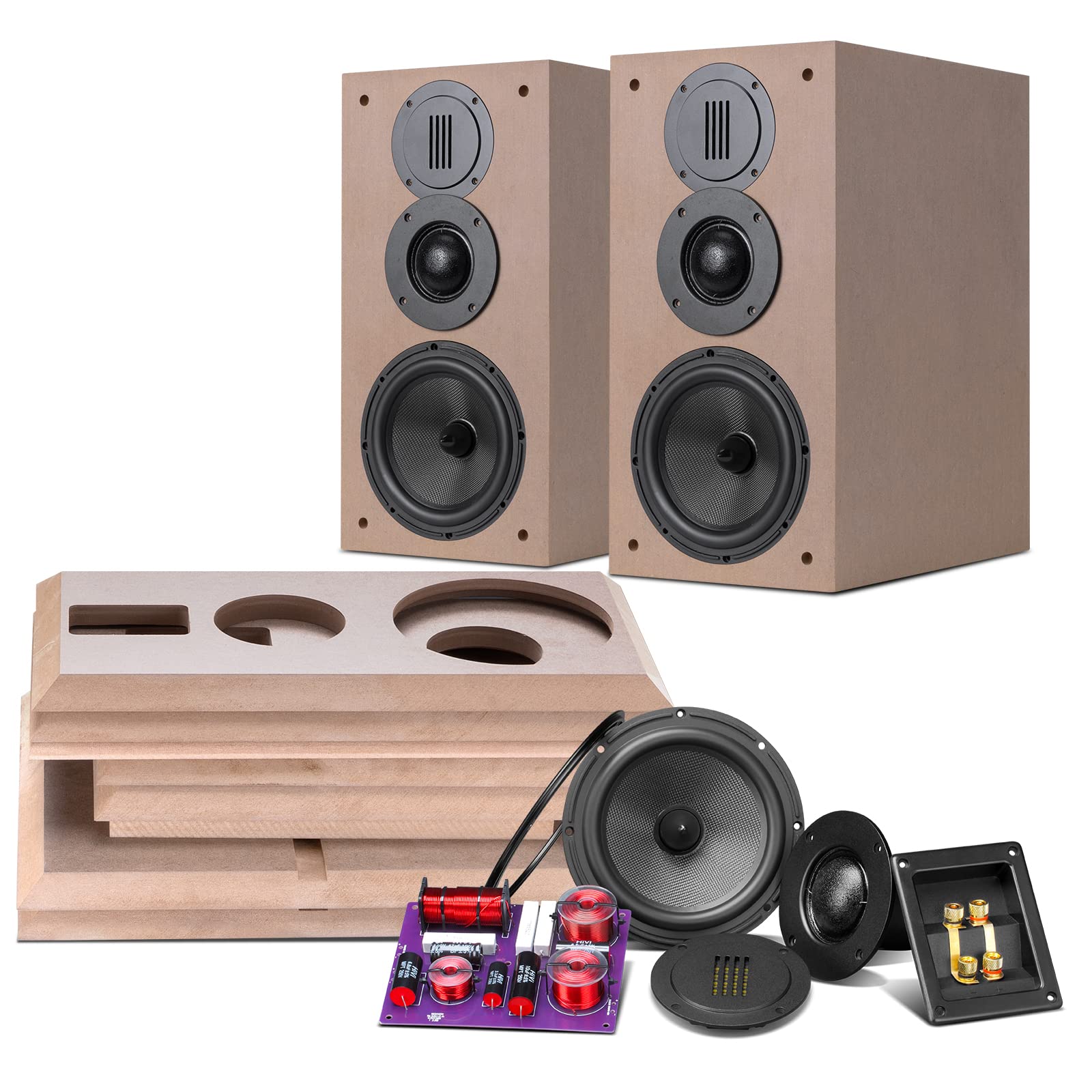 HiVi-Swans DIY 3-Way Passive Bookshelf Speaker Pair Kit - 120W Peak Power for Home Theater, Surround Sound & Stereo Systems - Perfect for Living Rooms, Home Studios & Gaming Setups