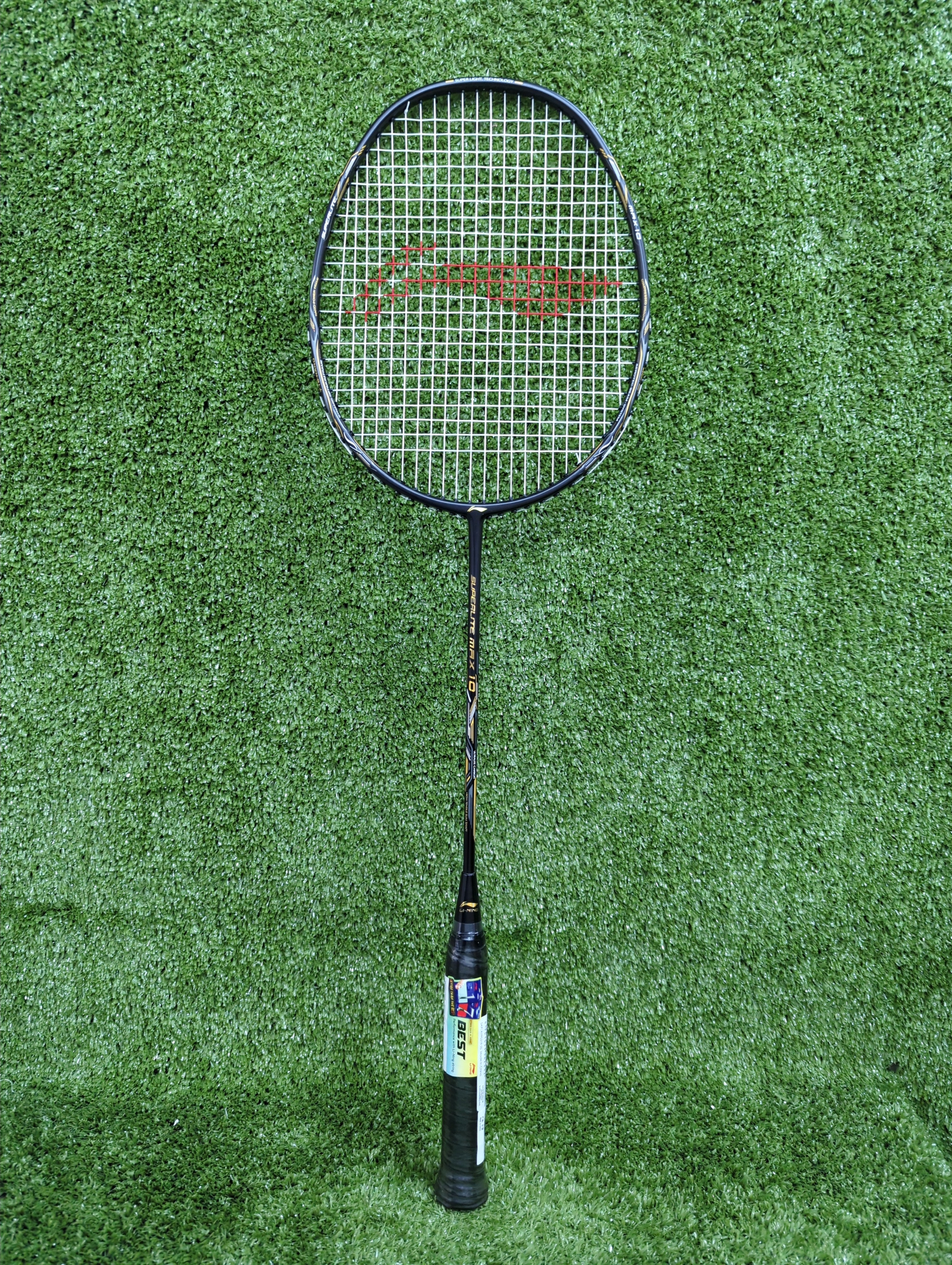 Li Ning G Force Superlite Max 10 Badminton Racket - Prestrung with High Tension, Lightweight Carbon Fiber Shaft (Black/Gold/White) | Professional Tournament Grade | Perfect for Competitive Play & Training Sessions