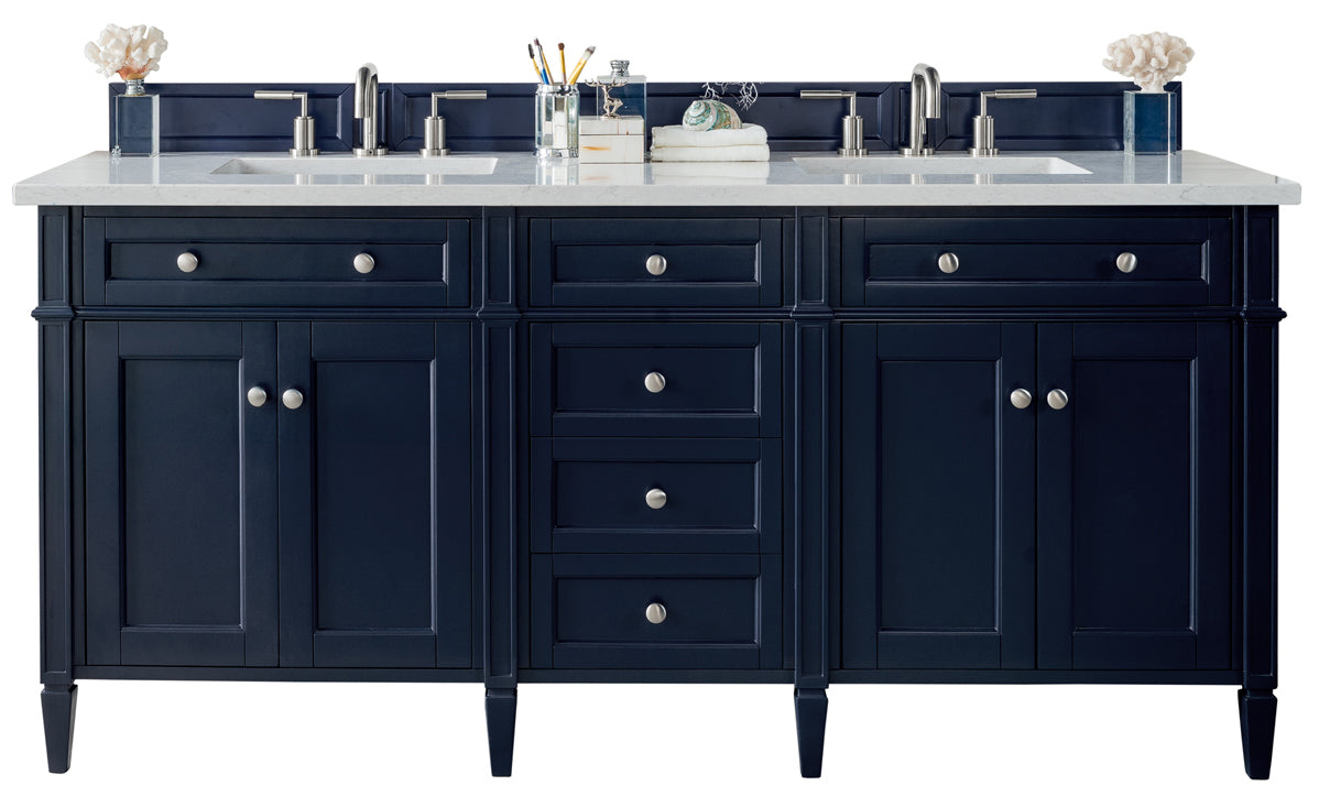 Brittany 72-Inch Victory Blue Double Vanity with 3CM Arctic Fall Solid Surface Top - Perfect for Master Bathroom Renovation & Luxury Home Upgrade