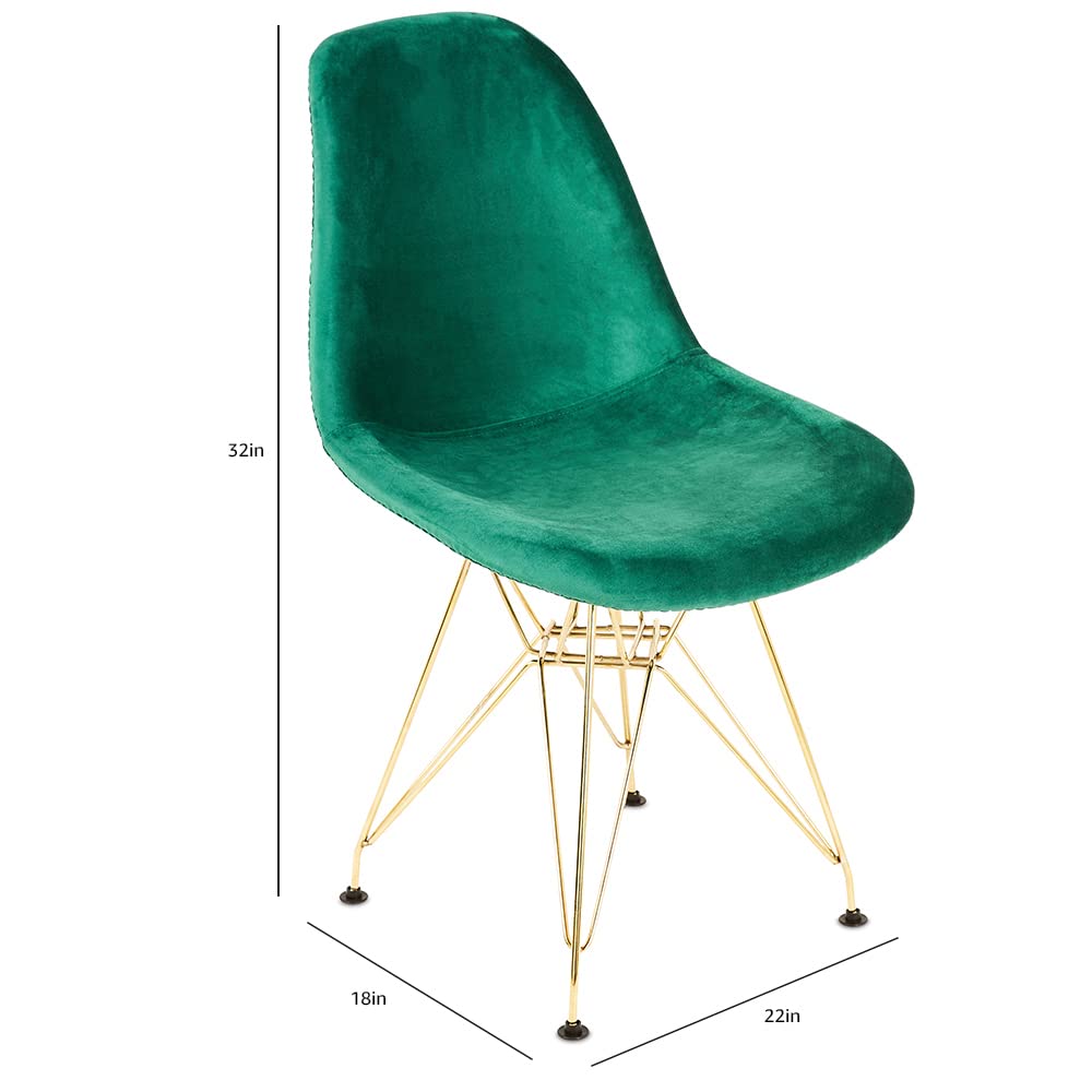Mid Century Velvet Dining Chairs Set of 2 - Green Upholstered Kitchen Chairs with Metal Legs for Dining Room, Living Room & Bedroom - Elegant Guest Seating for Home Decor