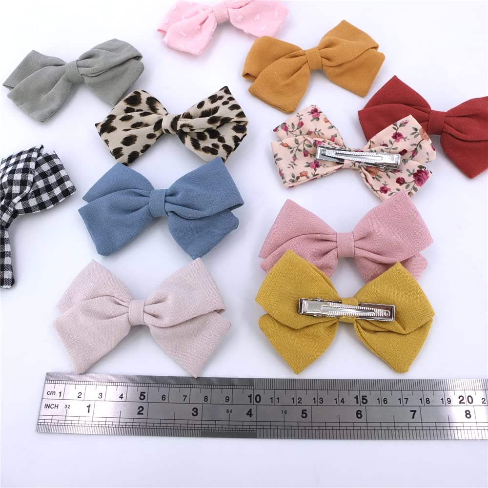 12 PCS Linen Bow Hair Clips for Baby Girls - Alligator Clips Hair Accessories for Infants & Toddlers (3.5'' Classic Bow) - Perfect for Parties, Photos & Daily Hair Styling