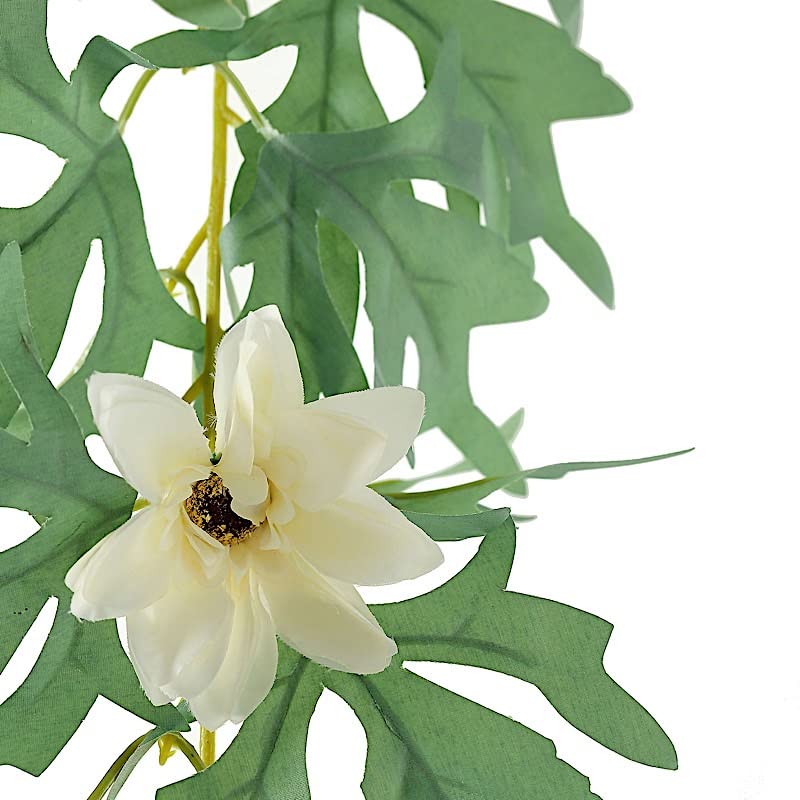 6 Feet Cream Silk Daisy Flower Garland with Leaves - Elegant Hanging Vine for Wedding, Party, Reception & Home Decor - Perfect for Indoor/Outdoor Events, DIY Projects, and Seasonal Celebrations