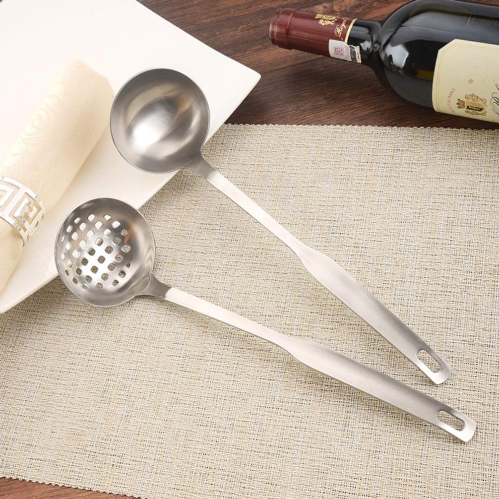 2-Pack Stainless Steel Colander Spoons - Slotted Soup & Hot Pot Serving Spoons for Cooking, Straining, and Serving - Perfect for Kitchens, Restaurants, and Outdoor BBQs