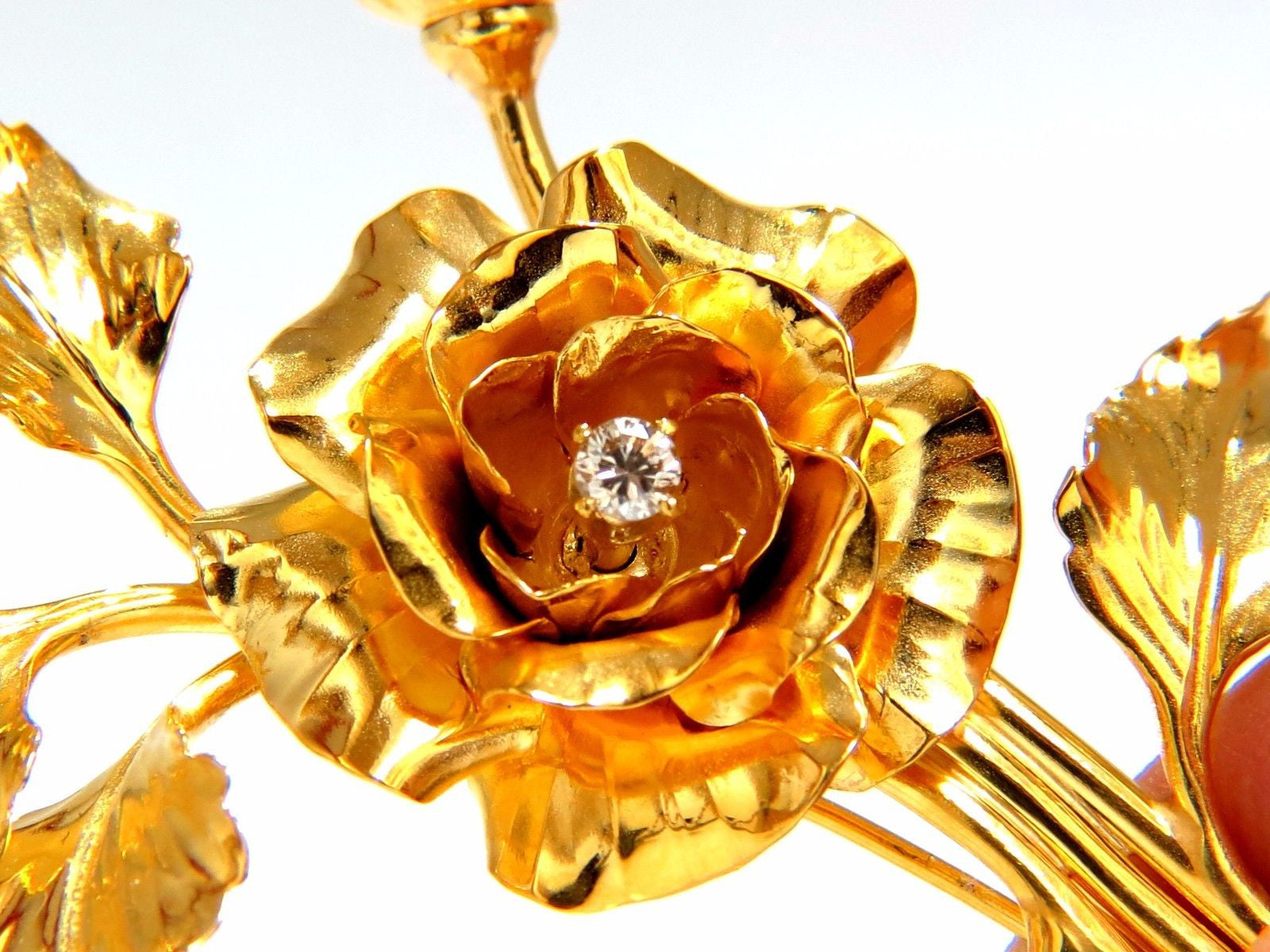 14K Gold Floral Still Life Rose Brooch Pin - Elegant Vintage Jewelry for Weddings, Parties & Special Occasions