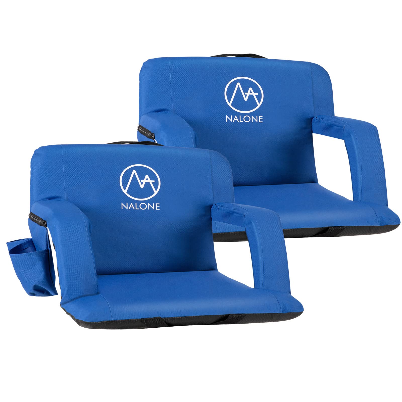 Nalone Folding Stadium Seat Set of 2 - 25 Inch Extra Wide Bleacher Chairs with Back Support, Thick Padded Cushion & Armrests - Portable Reclining Stadium Seats for Sports Games, Concerts, and Outdoor Events (Blue)