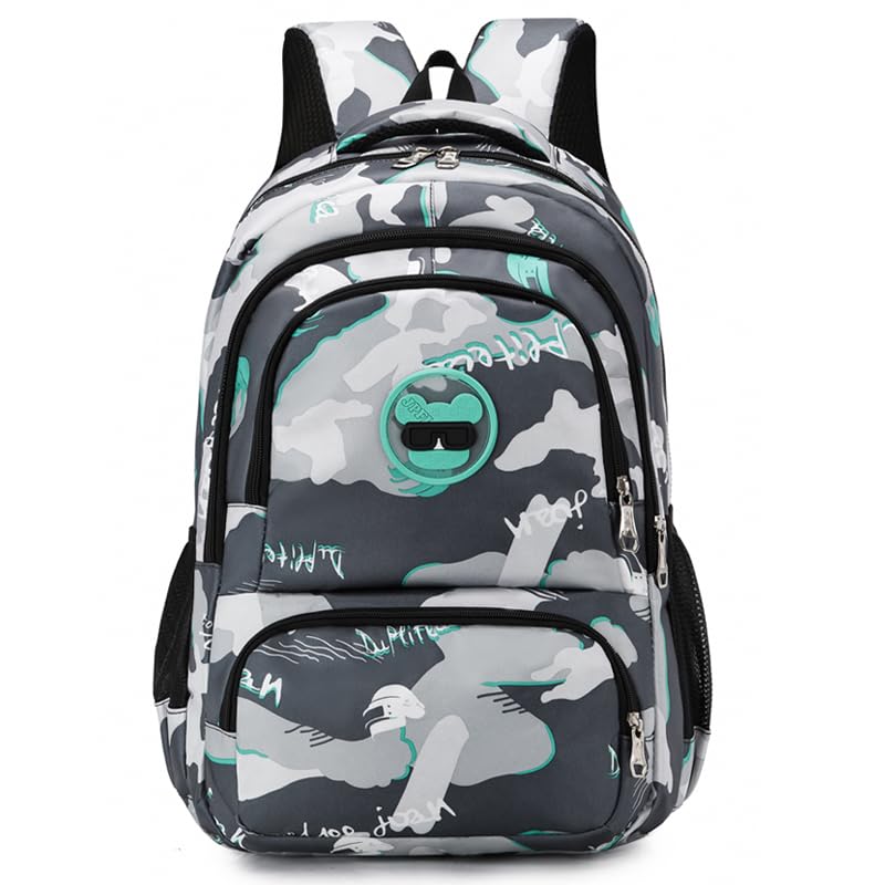Camouflage Backpack for Boys & Girls - Large Capacity School Backpack for Kids & Students - Durable Green Schoolbag for Daily Use, Travel & Outdoor Activities