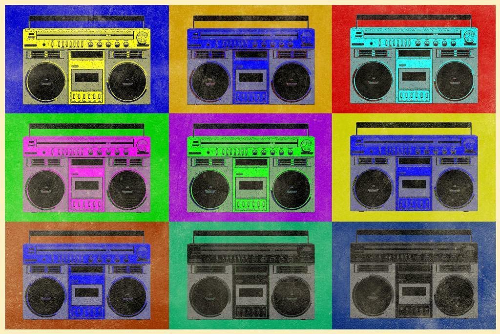 343597 Pop Boombox Grid Textured Wall Art Poster Print 36x24 - Vintage Music Decor for Bedroom, Living Room & Man Cave