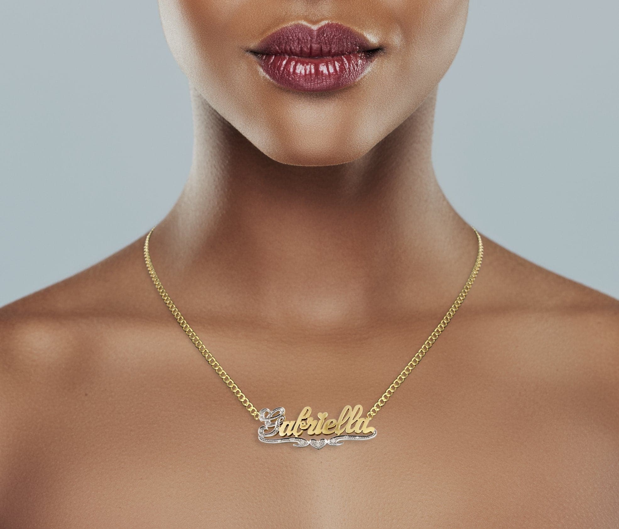 14K Gold Two Tone Diamond Cut Name Plate Necklace with Genuine Diamonds | Personalized Custom Jewelry for Women | Perfect for Gifts, Anniversaries & Special Occasions