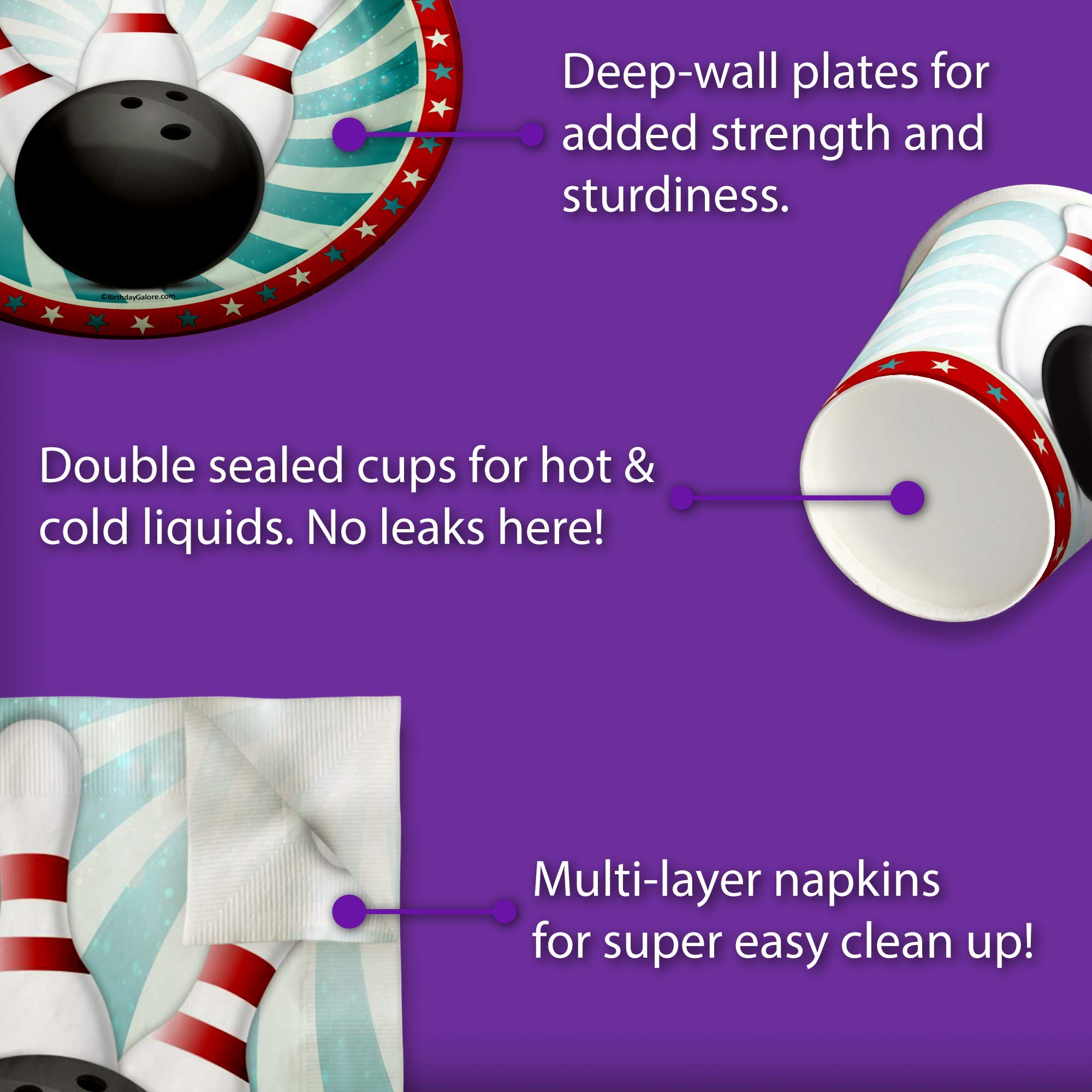 Bowling Party Supplies Set - 16-Piece Tableware Kit with Plates, Napkins & Cups for Birthday Celebrations, Game Nights & Themed Events