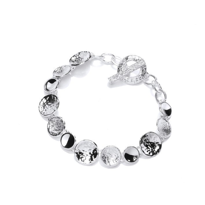 Elegant Silver Textured Disc Bracelet for Women - Boho Chic Handmade Jewelry for Everyday Wear & Special Occasions