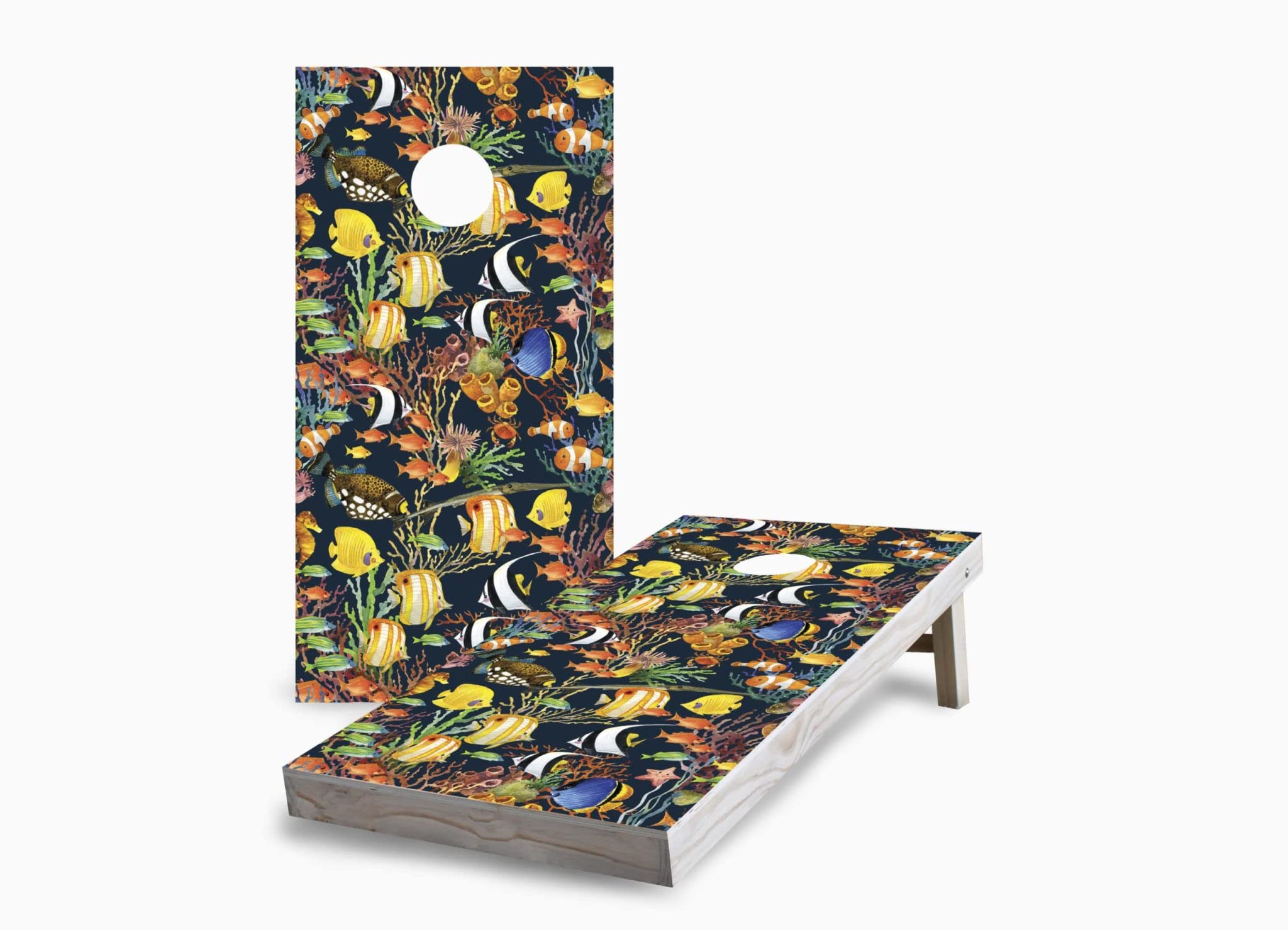 Skip's Garage School of Fish Regulation Size Cornhole Set - Custom Cornhole Boards with 8 Bean Bags - Perfect for Backyard Parties, Tailgating & Outdoor Games