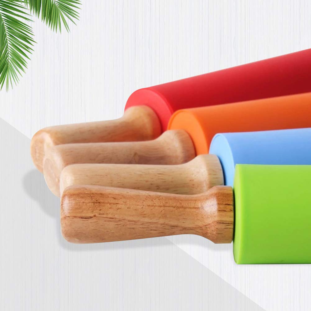 9 Inch Non-Stick Silicone Rolling Pin with Wooden Handle - Perfect for Baking Pizza, Tortilla, Dough, Bread, Cookies & Dumplings | Ideal for Home Kitchen & Professional Bakers (Red)