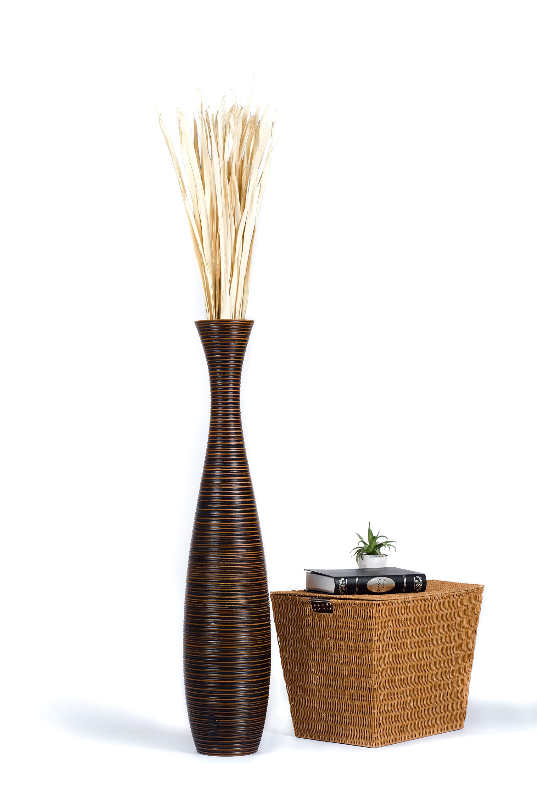 Leewadee 41 Inch Large Brown Wooden Floor Vase - Farmhouse Decor for Flowers, Fake Plants & Pampas Grass - Perfect for Living Room, Entryway & Wedding Centerpieces