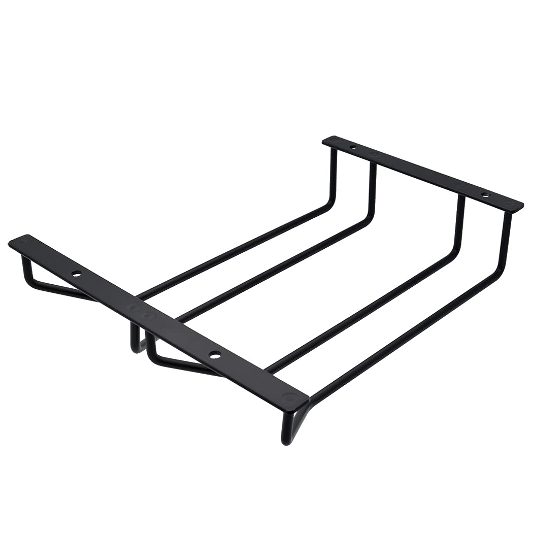 9.6-Inch Under Cabinet Wine Glass Rack - 2-Tier Stemware Holder for Bar & Kitchen, Black Metal Storage Hanger Organizer (1 Pack) - Perfect for Small Spaces, Home Bars & Restaurant Glassware Organization