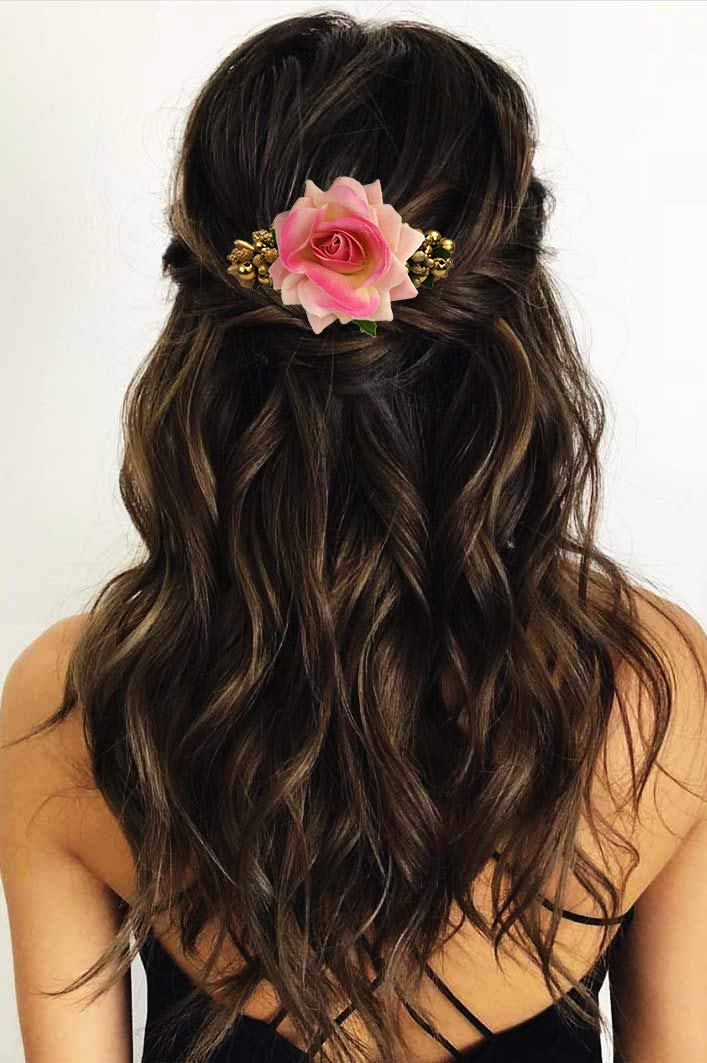 Rose Comb Slide Hair Pin for Women - Baby Pink Hair Accessories for Bun, Updo & Special Occasions | Pack of 1 | Elegant Bridal & Prom Hair Jewelry