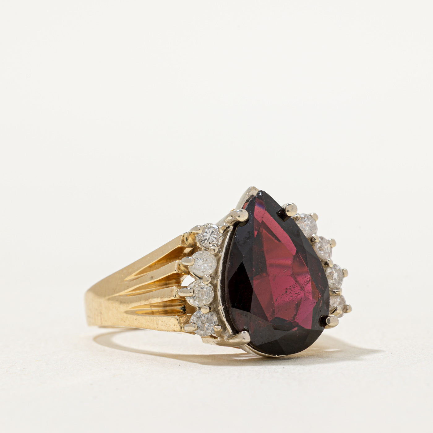 Pear Cut Garnet & Diamond Cocktail Ring - 4.25ct Garnet & 0.40ctw Diamonds - Size 9 - Elegant Evening Party Jewelry for Women