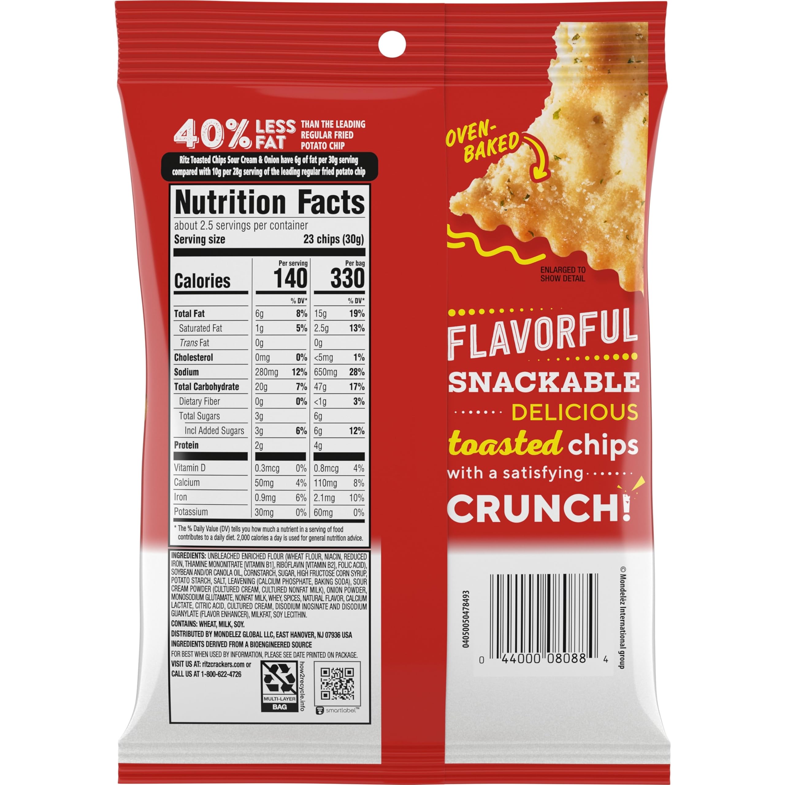 RITZ Toasted Chips Sour Cream and Onion Crackers - 12 Pack Bulk Snacks for Office, School & Travel | Crunchy Baked Snack Crackers for Parties, Lunch Boxes & On-the-Go