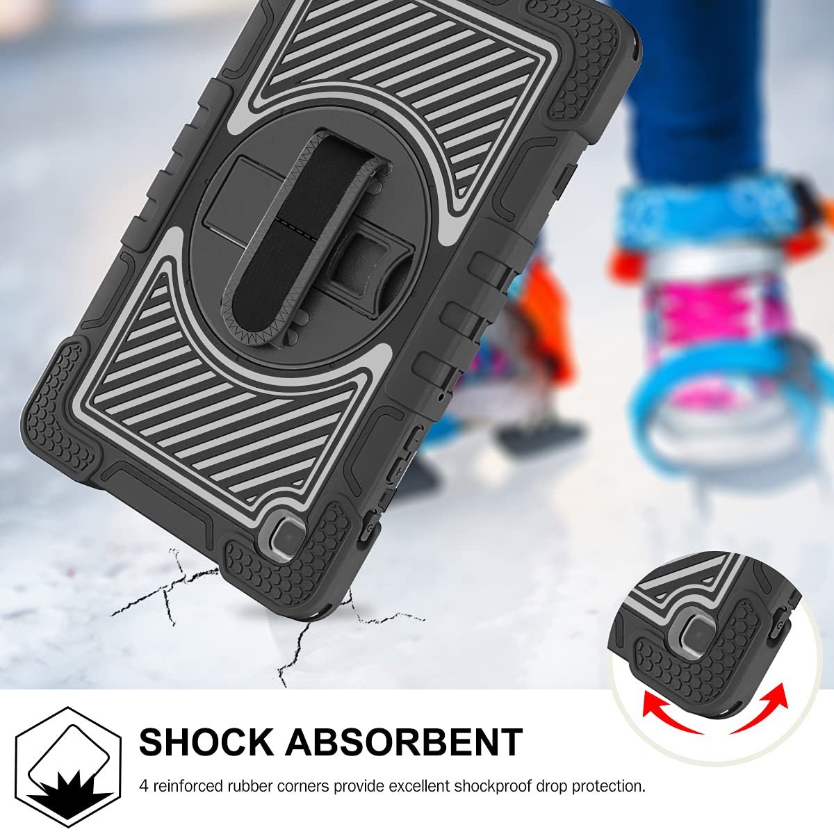 Samsung Galaxy Tab A7 Lite 8.7 Case (2021 Model SM-T220/T225/T227) - Shockproof Hard PC & Silicone Cover with 360° Rotating Kickstand, Pencil Holder & Adjustable Hand Shoulder Strap - Perfect for Work, Travel & School Use
