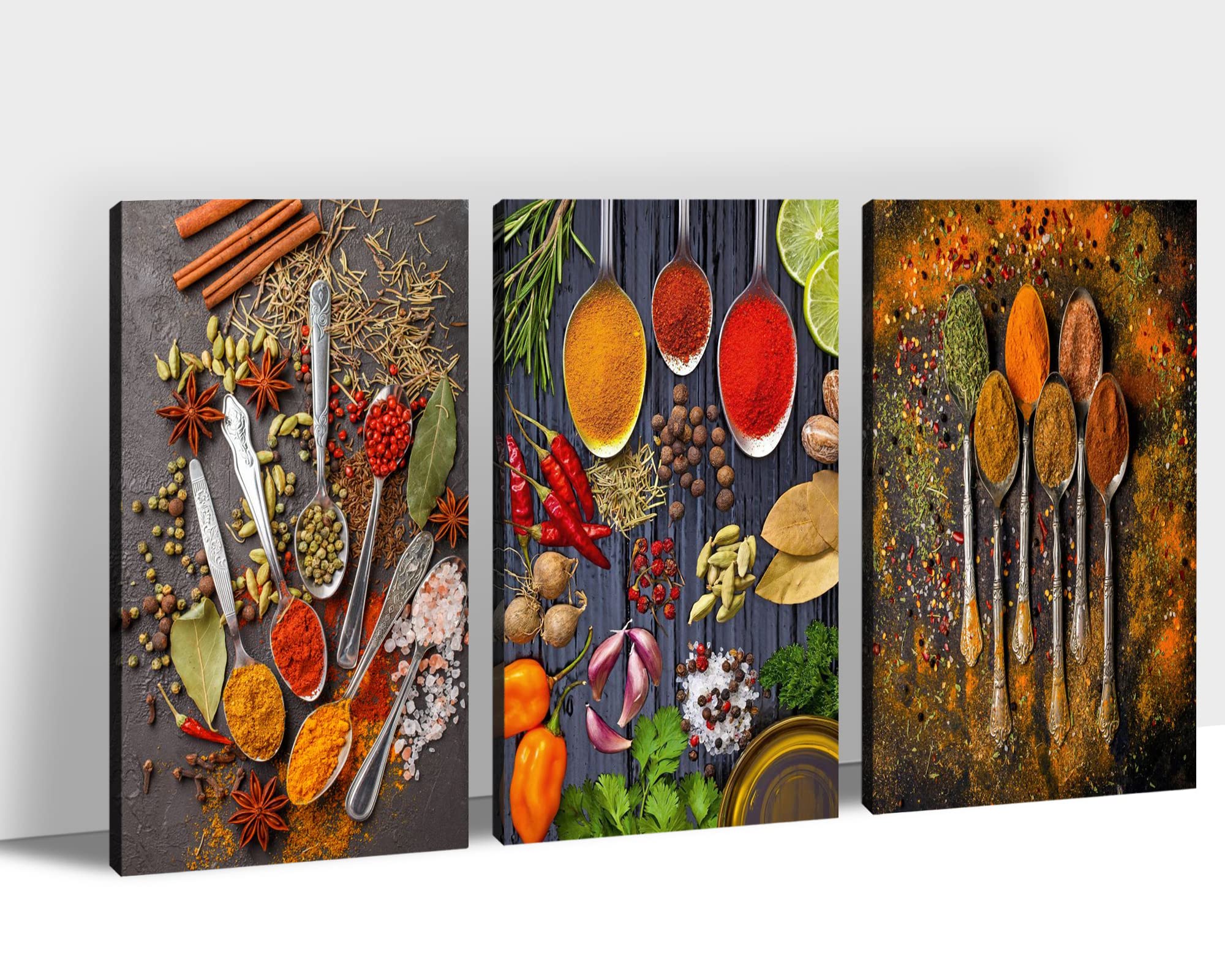 3-Piece Framed Kitchen Wall Art Set - Vintage Spice & Spoon Canvas Prints for Modern Home & Restaurant Decor (24x36 Inches) | Perfect for Kitchen Wall Decor, Dining Room Art & Cafe Interior Design