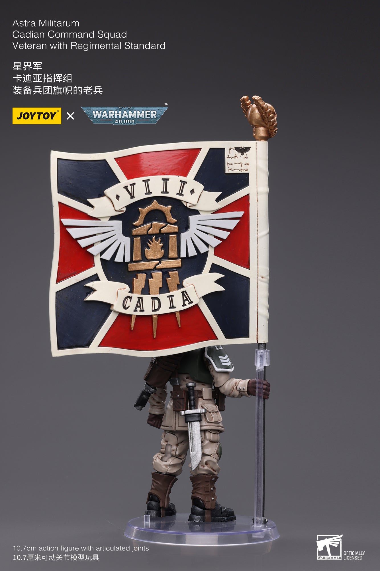 JOYTOY 1/18 Scale 3.75-inch Astra Militarum Cadian Command Squad Veteran Action Figure with Regimental Standard - Warhammer 40K Collectible for Display & Tabletop Gaming