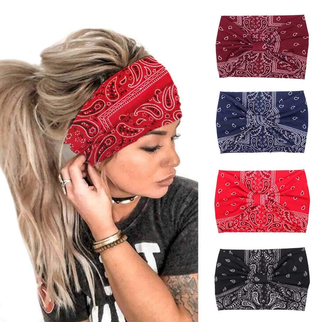 Bohend Boho Headbands for Women - Wide Knotted Stretchy Cotton Headband with Fashion Print - Yoga, Sports, Travel Hair Accessories for Women and Girls - Perfect for Workouts, Beach Days and Casual Styling