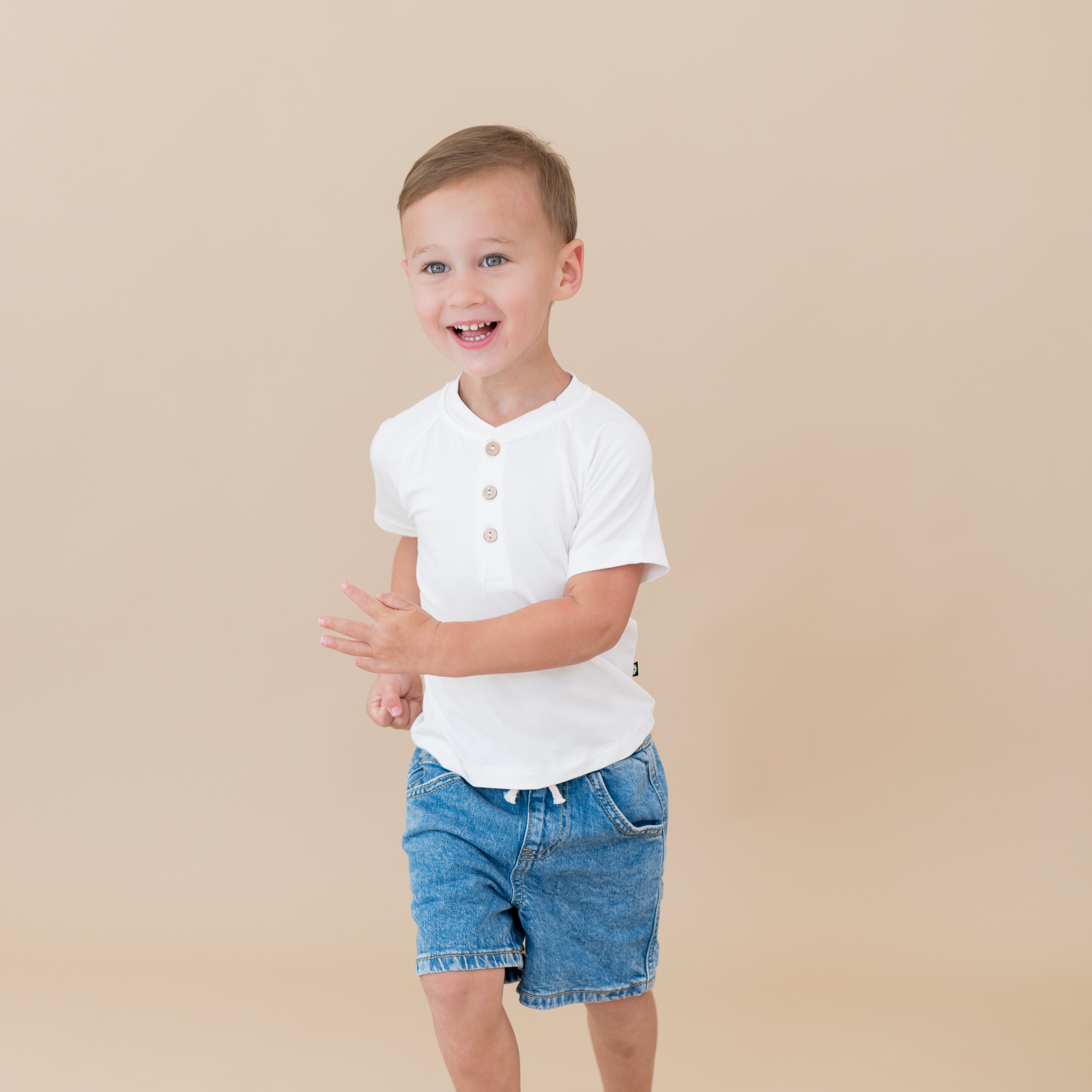 Soft Cotton Short Sleeve Henley Tee for Toddlers - Breathable & Comfortable Baby Shirt in Cloud Blue | Perfect for Playdates, Daycare & Casual Outings