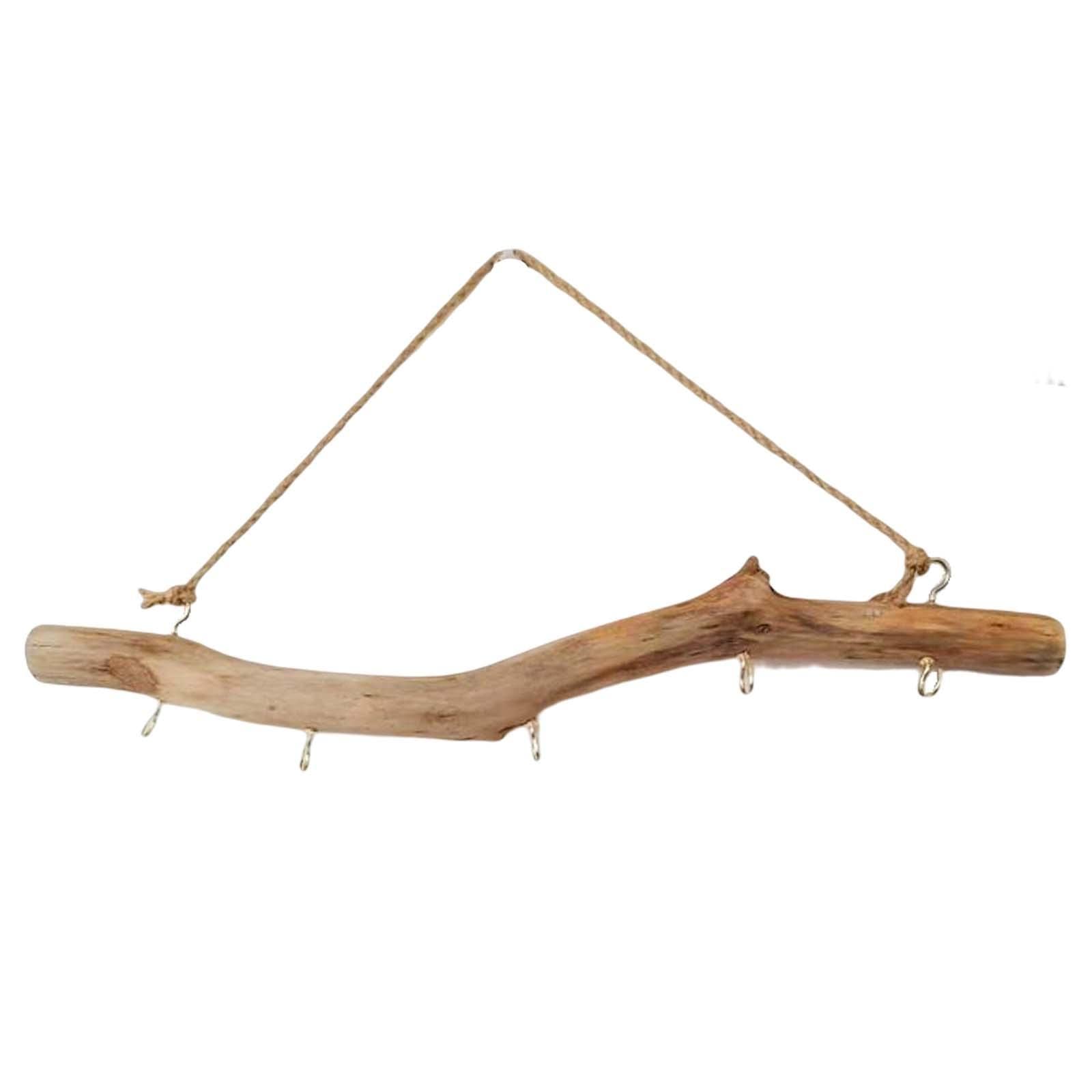 **Natural Wooden Wall Hook - Driftwood Coat Hanger with Multiple Hooks for Keys, Hats, Jewelry & Small Items - Rustic Home Decor for Entryway, Bedroom or Bathroom Organization**