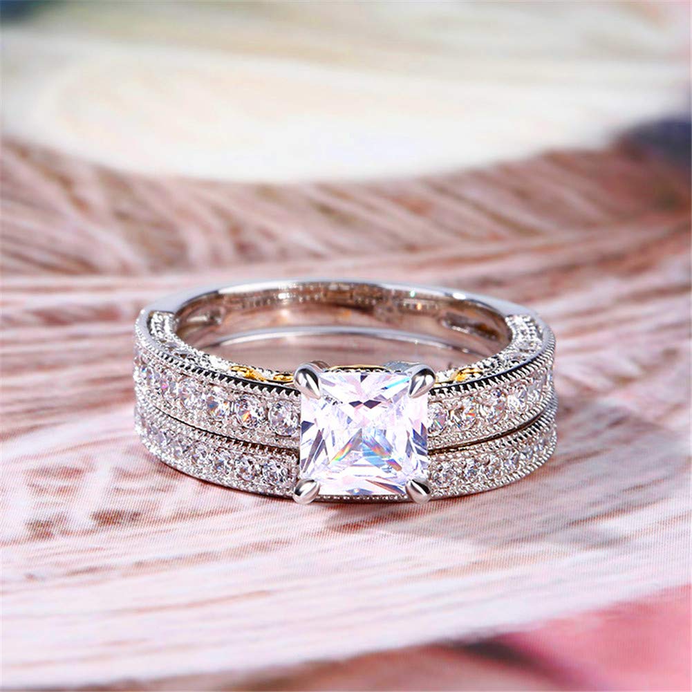 Jeulia 2 Carat Princess Cut Wedding Ring Set for Women - 14K Gold Plated Cubic Zirconia Engagement Ring with Side Stones, CZ Solitaire Bridal Band - Perfect for Weddings, Anniversaries, Valentine's Day & Romantic Gifts