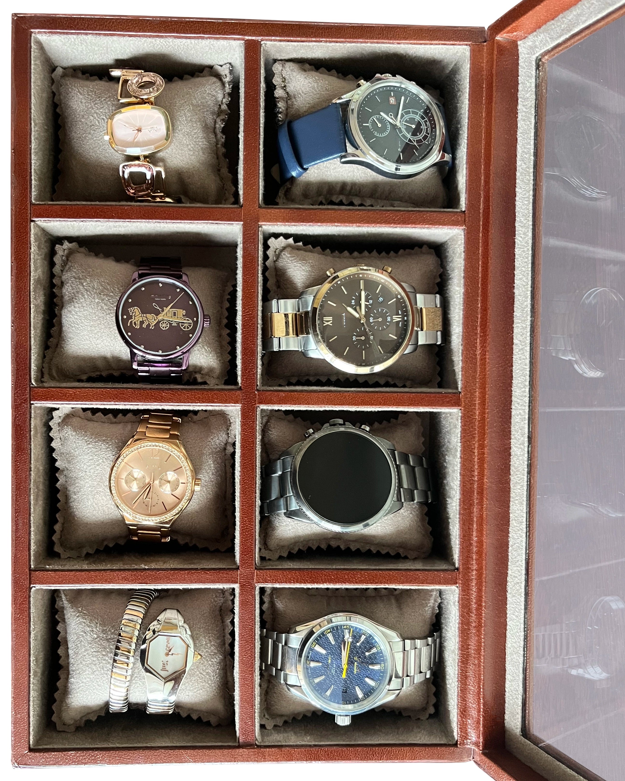Premium 8-Slot Leather Watch Case for Men & Women - Genuine Brown Leather Watch Box Organizer - Perfect for Travel, Storage & Display of Luxury Watches