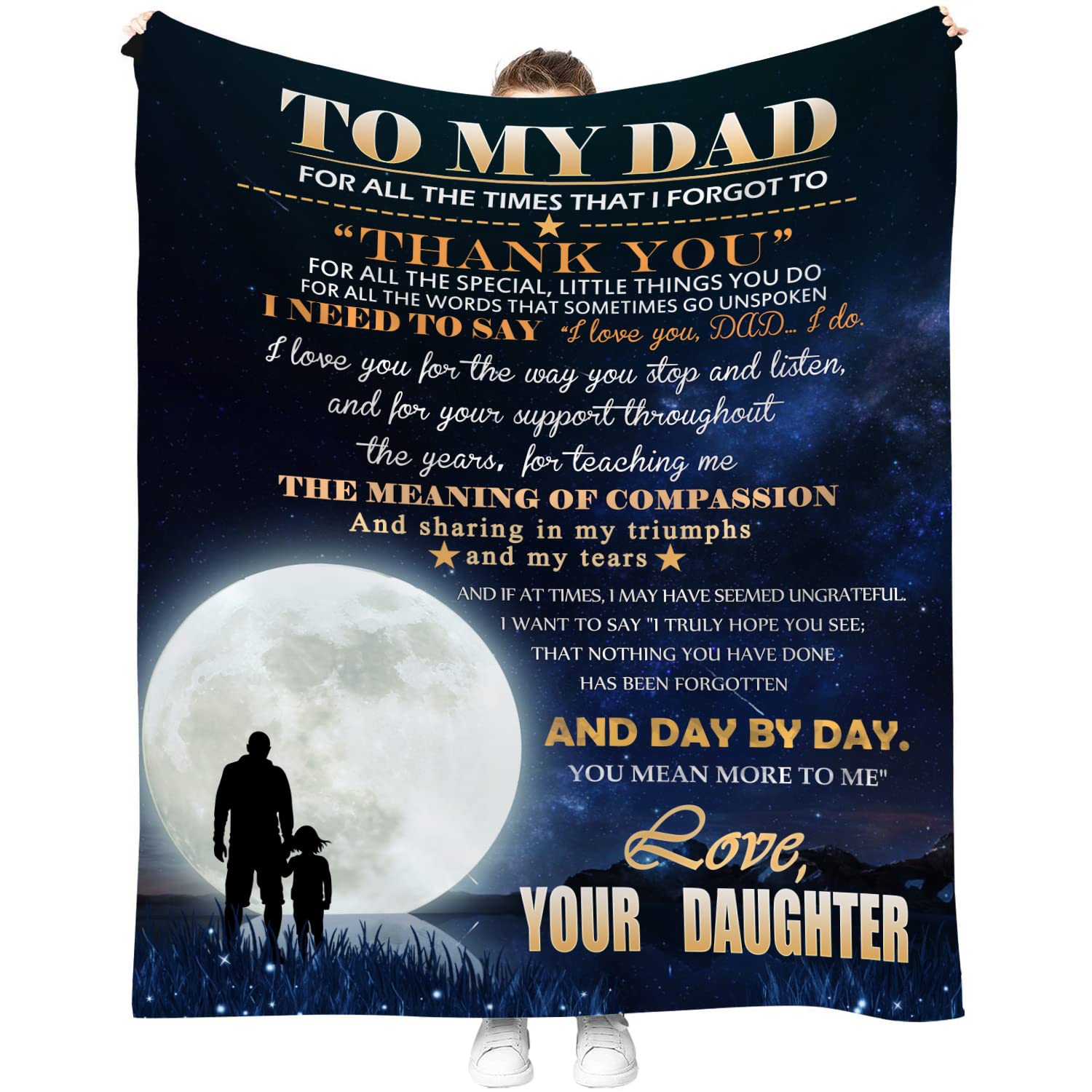Personalized Birthday Gifts for Dad from Daughter - Soft Fleece Blanket with Heartwarming Message - Perfect Father's Day Present for Dad - Great for Couch, Bed & Family Movie Nights