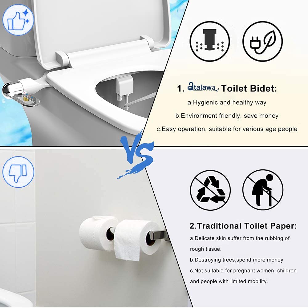 Ultra Slim Bidet Toilet Seat Attachment - Self Cleaning Dual Nozzle, Adjustable Water Pressure, Non-Electric Fresh Water Spray for Feminine & Personal Hygiene (Silver) | Perfect for Bathroom Upgrade, Elderly Care & Postpartum Recovery
