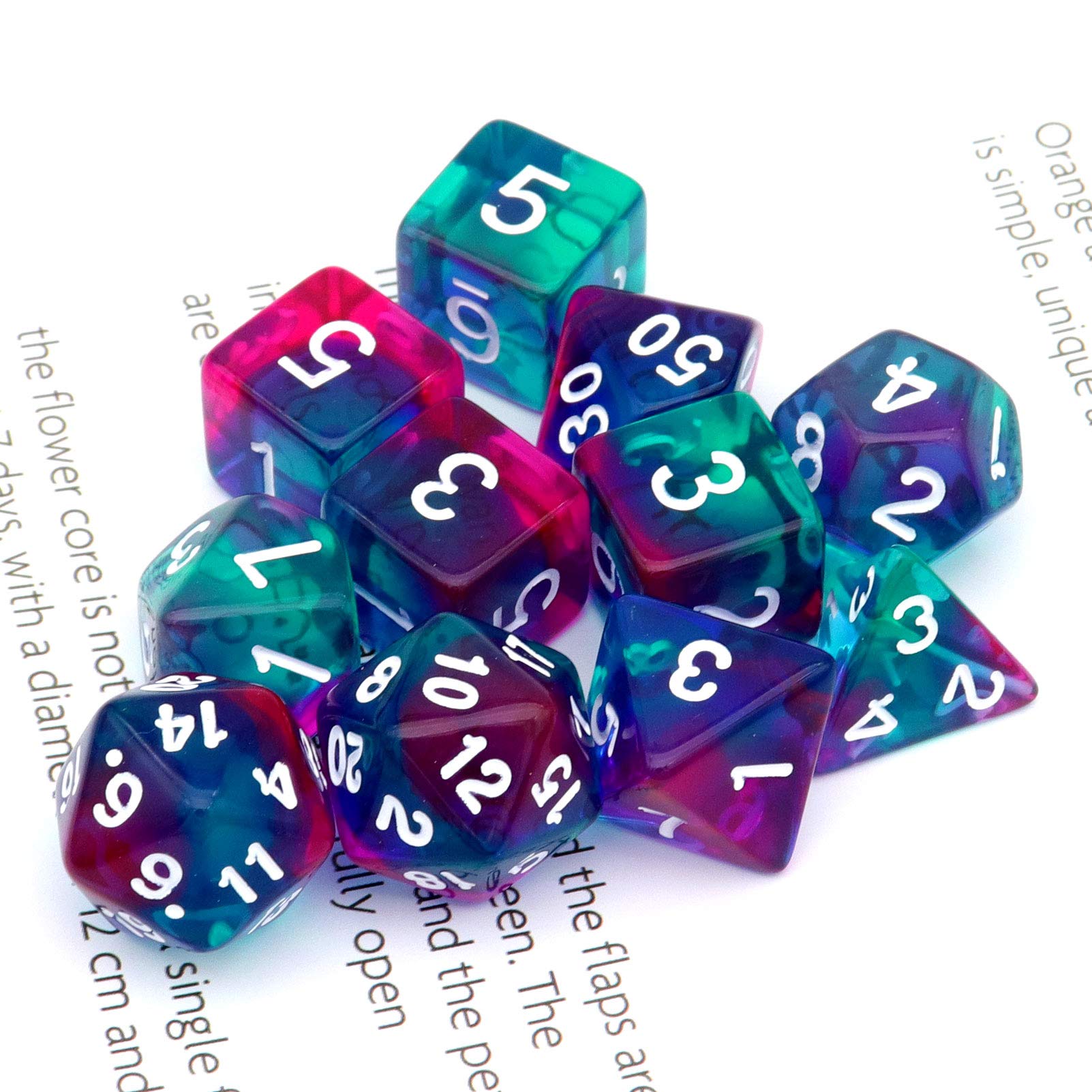 Haxtec 11-Piece DND Dice Set with Extra D6 & D20 - Translucent Purple & Teal Polyhedral Dice for Dungeons & Dragons 5e, RPG Tabletop Games, Gifts & Collectibles - Perfect for Adventurers & Fantasy Roleplaying