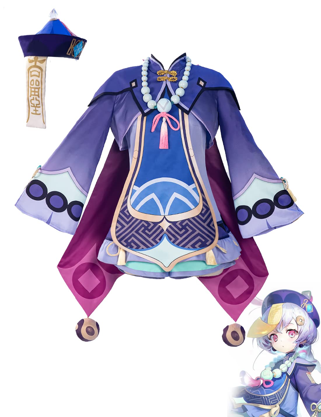 Genshin Impact Qiqi Cosplay Costume - Anime Uniform Dress with Hat for Halloween, Cosplay Events & Anime Conventions