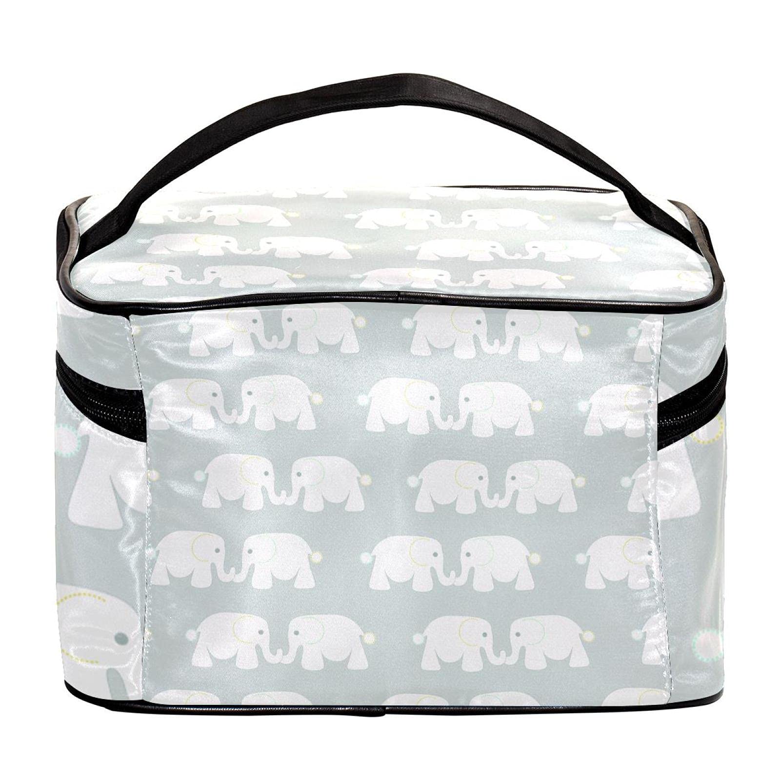 Large Gray Elephant Pattern Travel Makeup Bag - Waterproof Cosmetic Organizer with Zipper for Women & Girls | Perfect for Vacation, Gym & Daily Essentials Storage