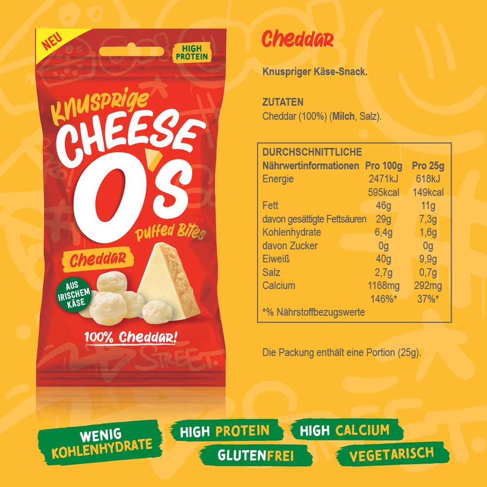 Keto-Friendly Cheese O's Crispy Puffed Cheese Snacks - 10-Pack (25g Each) | High Protein, Gluten Free, Vegetarian Cheese Chips | Perfect for Low-Carb Diets, Office Snacking & Movie Nights | Baked Delicious Healthy Snack