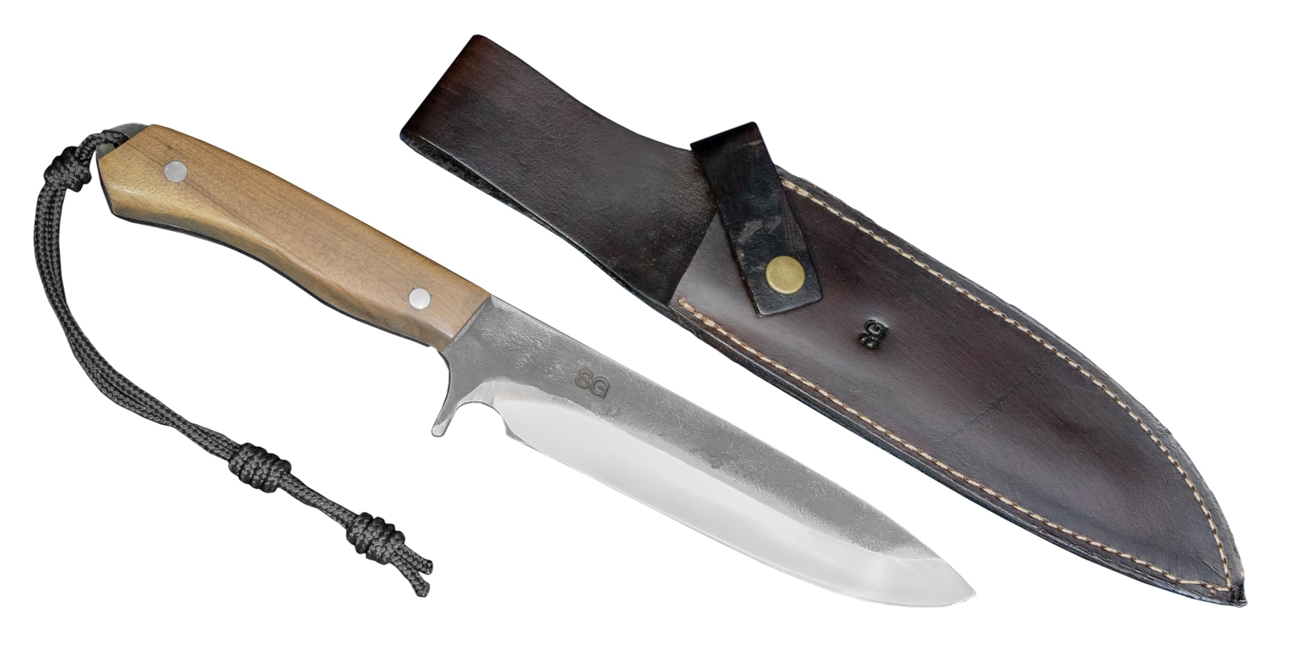 Premium 8-Inch Brazilian Flame Camper Trout Knife - Full Tang Stainless Steel Blade with Imbuia Wood Handle & Leather Sheath - Ideal for Camping, Hunting, Fishing, and Food Preparation - Perfect for Outdoor Adventures and Kitchen Use