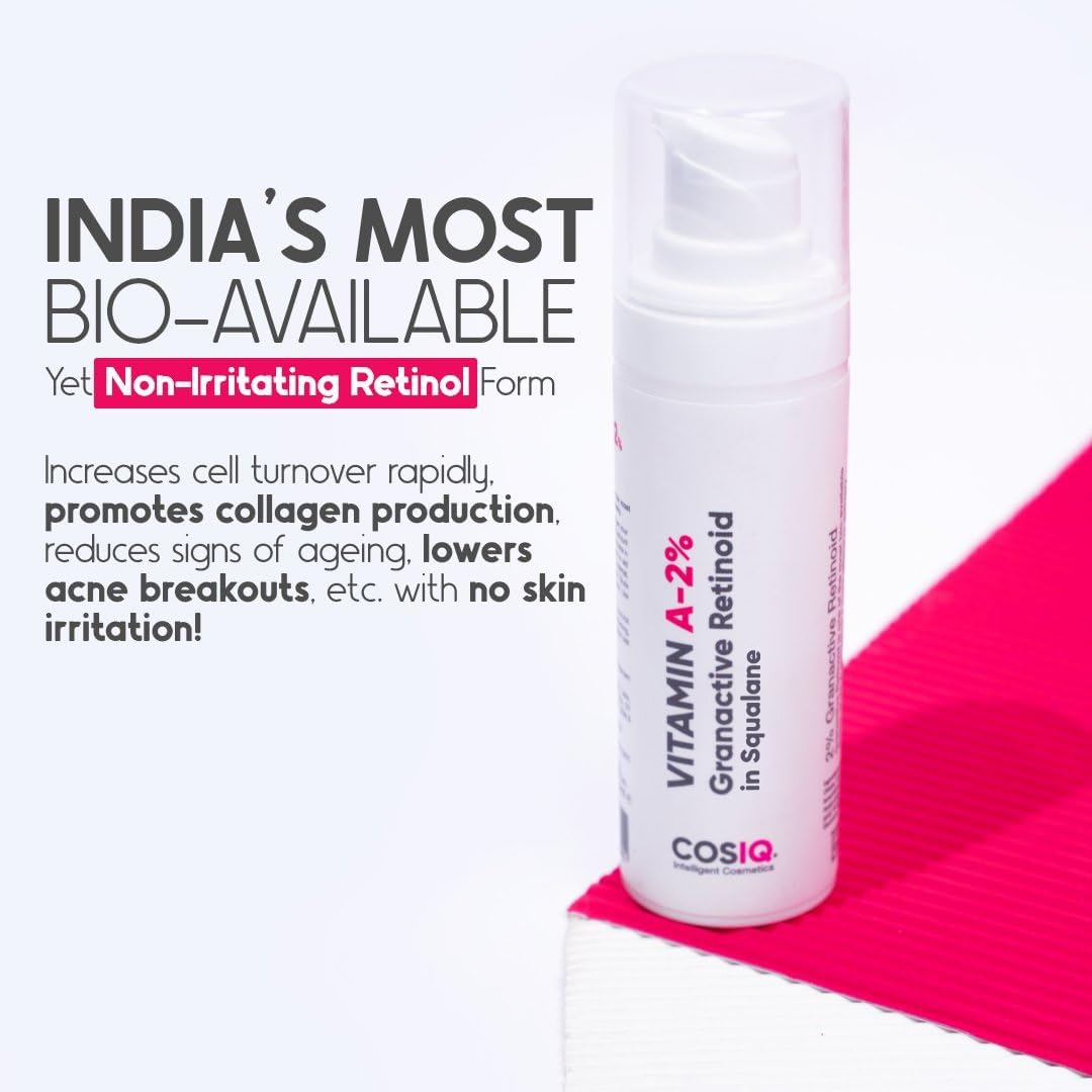 Cos-IQ 2% Granactive Retinoid Serum with Vitamin A in Squalane | Anti-Aging Face Serum for Wrinkles, Fine Lines & Acne Treatment | 4-Ingredient Retinol Night Serum for Women & Men | 30ml | Perfect for Nighttime Skincare Routine & Sensitive Skin Care