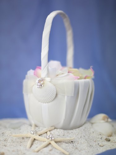 Sparkling Rhinestone Shell Flower Basket for Hawaiian Beach Weddings - Elegant Ivory Design - Perfect for Flower Girls, Bridal Showers & Beach-Themed Events