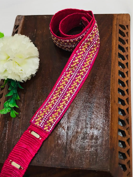 Elegant Pink Designer Waist Belt with Stone & Bead Embellishments for Women | Fashion Accessory for Dresses, Jeans & Special Occasions