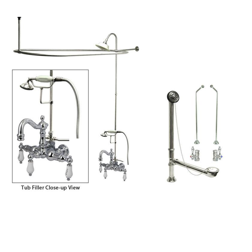 Chrome Clawfoot Tub Faucet Shower Kit with Enclosure Curtain Rod 1010T1CTS - Vintage Style Bathroom Fixture Set for Freestanding Bathtubs | Perfect for Bathroom Renovations & Spa-Like Showers