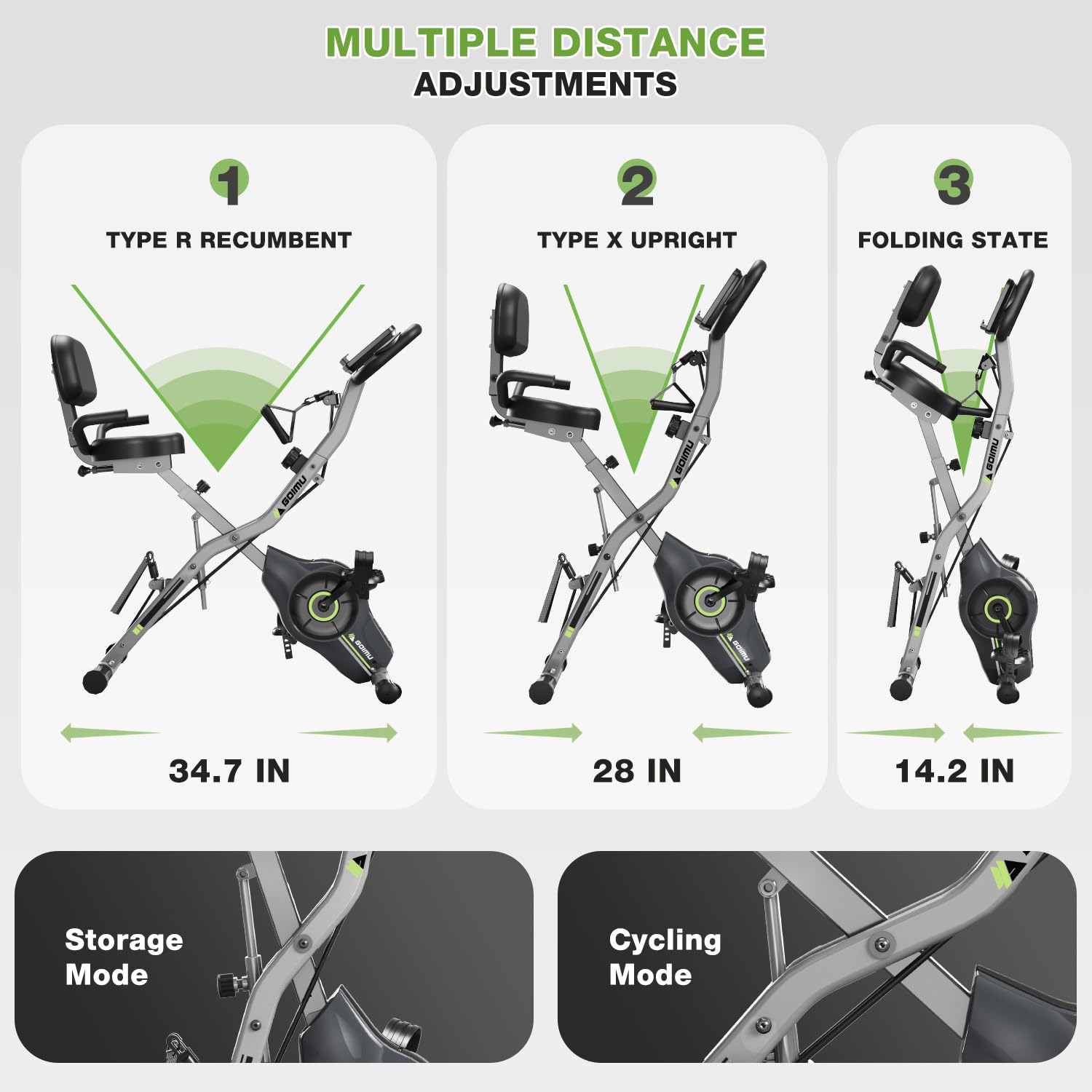 5-in-1 Foldable Exercise Bike for Seniors - 8-Level Magnetic Resistance Indoor Recumbent Bike with 330LB Capacity & Comfortable Seat Backrest - Perfect for Home Gym, Physical Therapy & Low-Impact Cardio Workouts