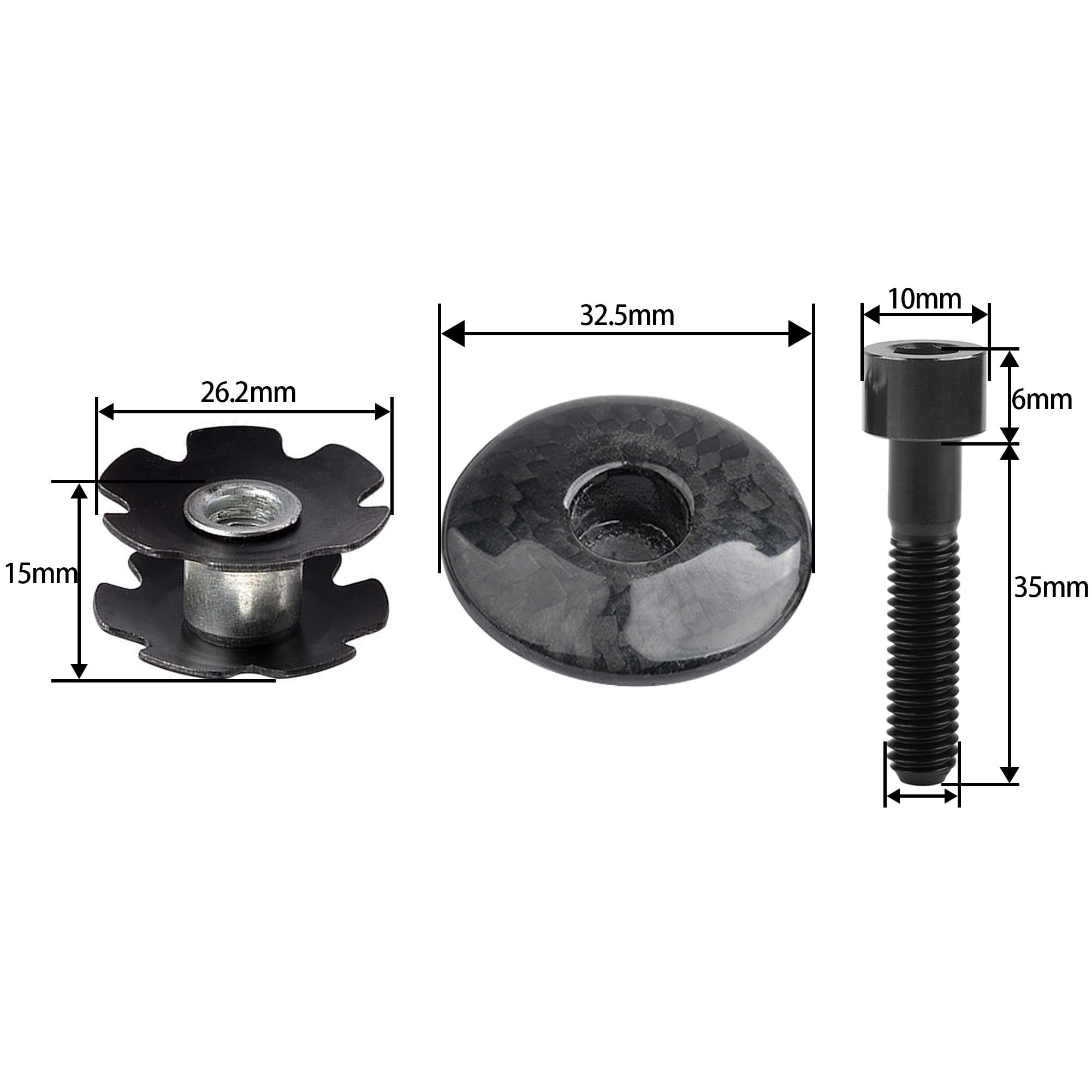 Premium Carbon Fiber Bike Headset Top Cap with M6x35mm Titanium Bolt & Star Nut - Compatible with 1-1/8