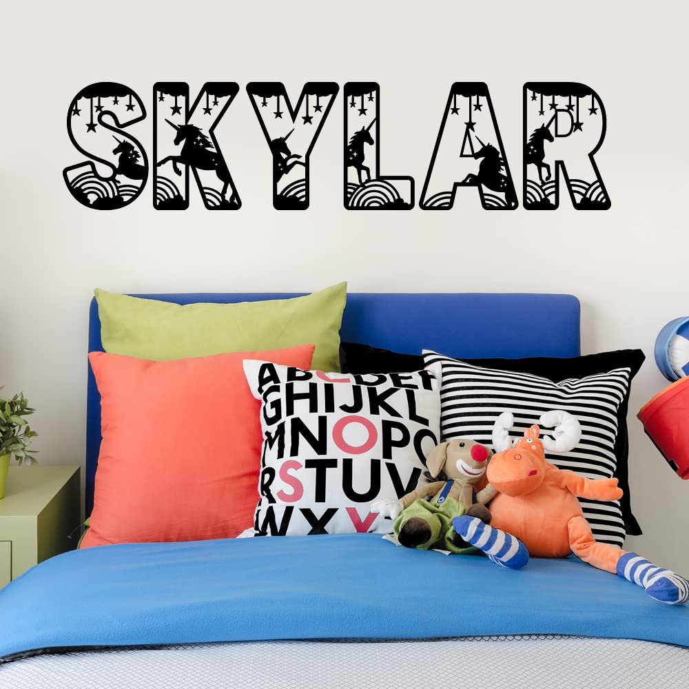 Custom Name Unicorn Vinyl Wall Decal Sticker - Rainbow Theme Nursery & Bedroom Decor for Girls - Perfect for Kids' Room, Playroom, and Birthday Party Decorations