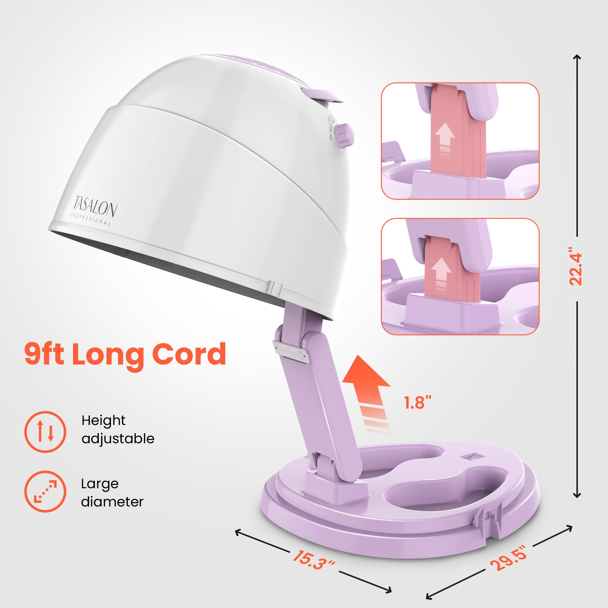 TASALON 1875W Ionic Hooded Hair Dryer with 3 Heat Settings - Professional Salon-Grade Bonnet Dryer with Ceramic Technology for Women | Perfect for Home Use, Salon Styling & Deep Conditioning Treatments