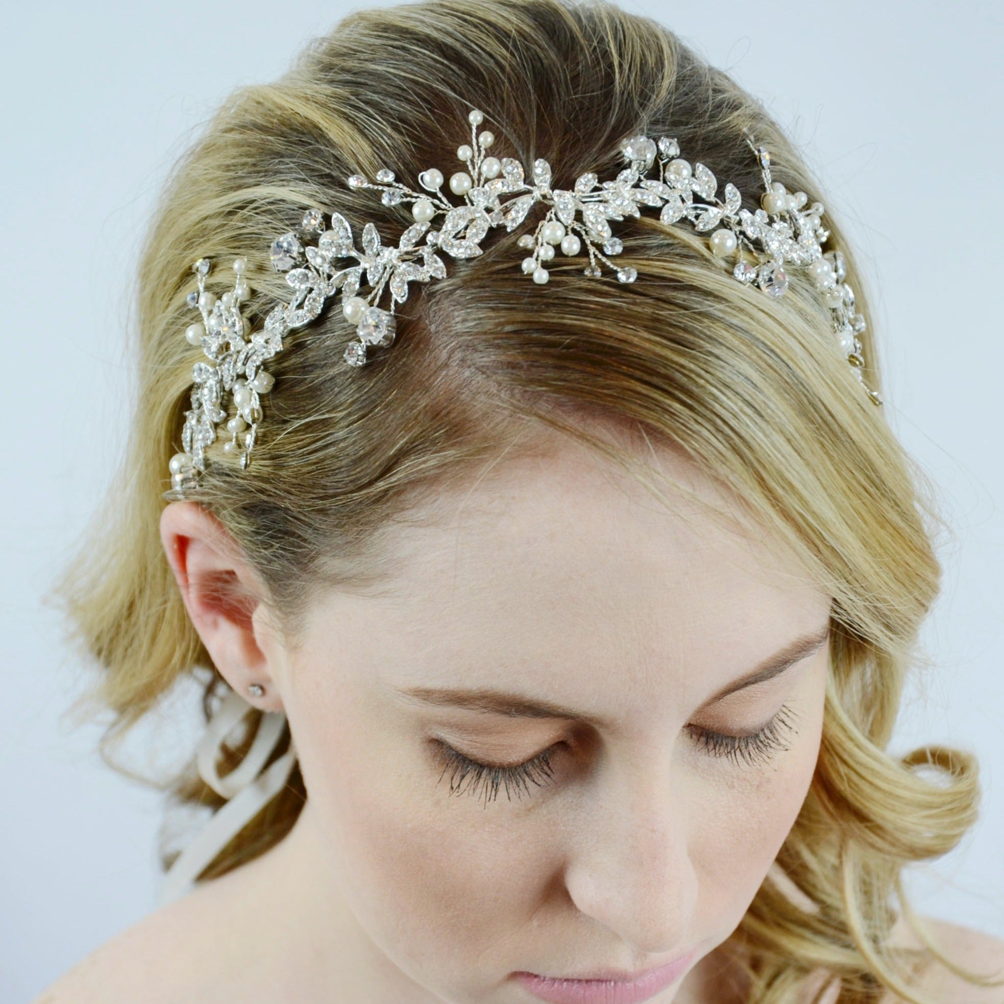 Bridal Gold & Silver Hair Wreath Crown (D258) - Wedding Headpiece for Bride, Bridesmaids, Flower Girls - Perfect for Ceremonies, Photos & Special Occasions