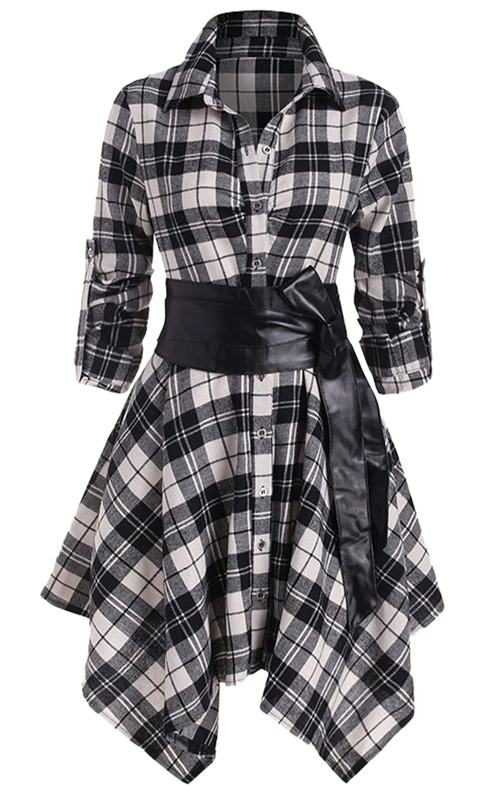 Stylish Aivtalk Plaid Long Sleeve Button Down Shirt Dress for Women - Vintage Midi Dress with Unique Irregular Hem | Perfect for Office Wear, Date Nights & Fall Fashion
