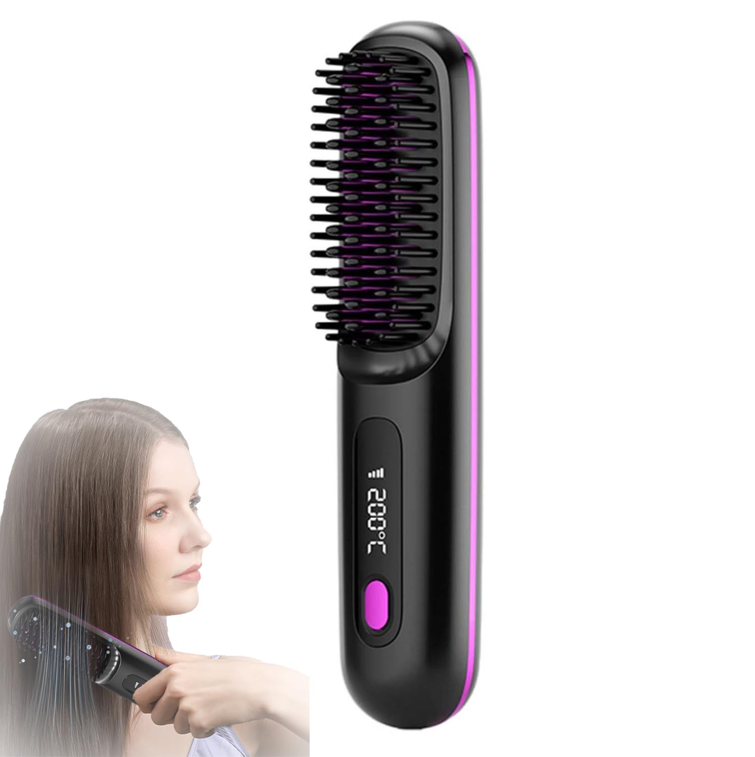 Blyss Cordless Straightening Brush - 2-in-1 Negative Ion Hair Straightener & Styler | Portable Mini Hair Straightener for Travel & Home Use | Perfect for Smoothing & Styling on the Go