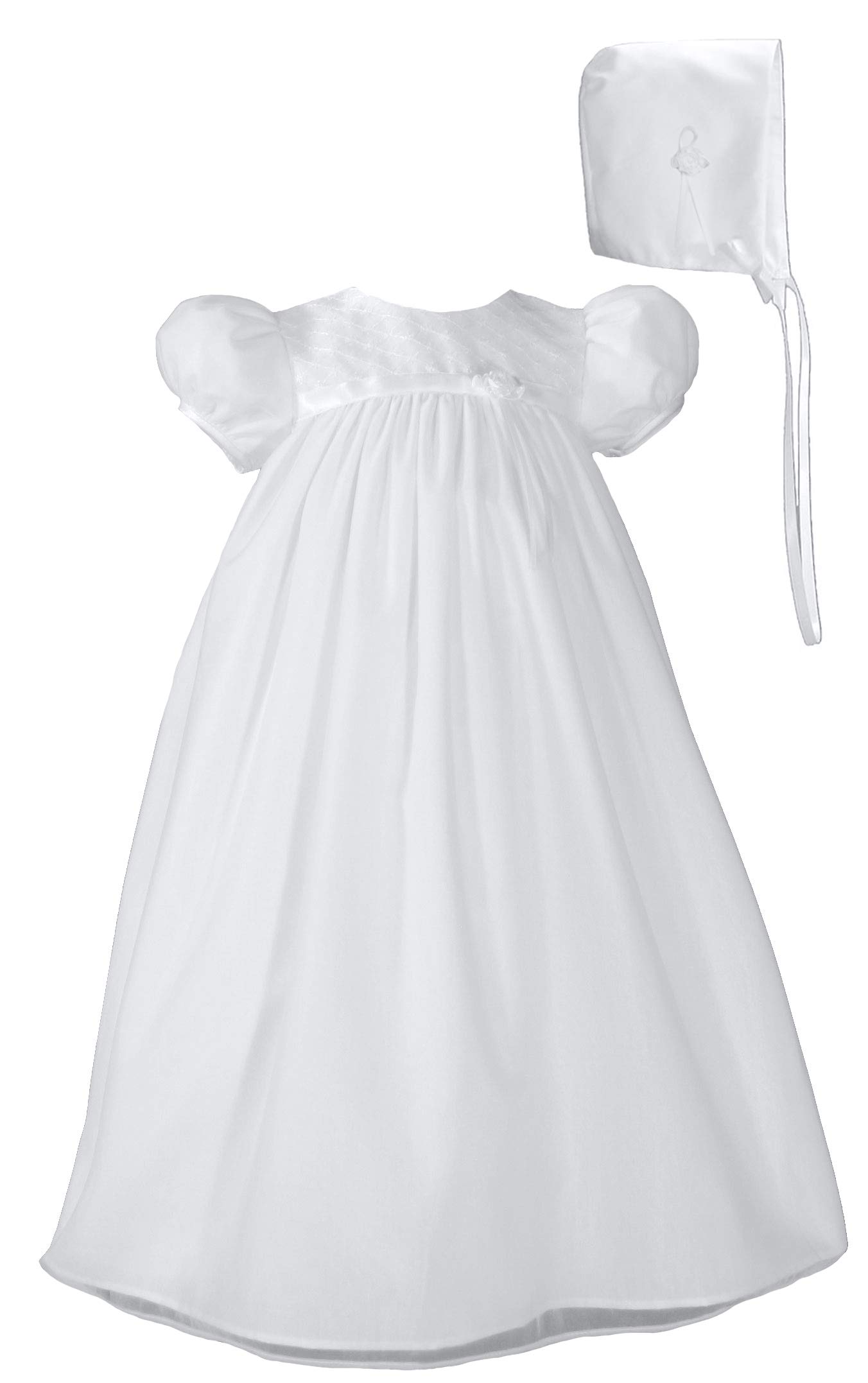 Baby Girls White Embroidered Christening Dress & Bonnet Set - Perfect for Baptism, First Communion & Special Occasions