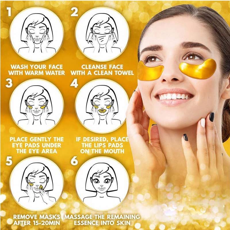 24K Gold Under Eye Collagen Patches - 15 Pairs with Hyaluronic Acid & Witch Hazel Extract - Dark Circle & Puffiness Relief for Women & Men - Hydrating Gel Eye Masks for Night Care & Travel Skincare